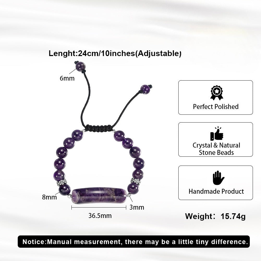 Kemston Amethyst Beaded Bracelet for Women Curved Stone Center Adjustable Cord GMB102