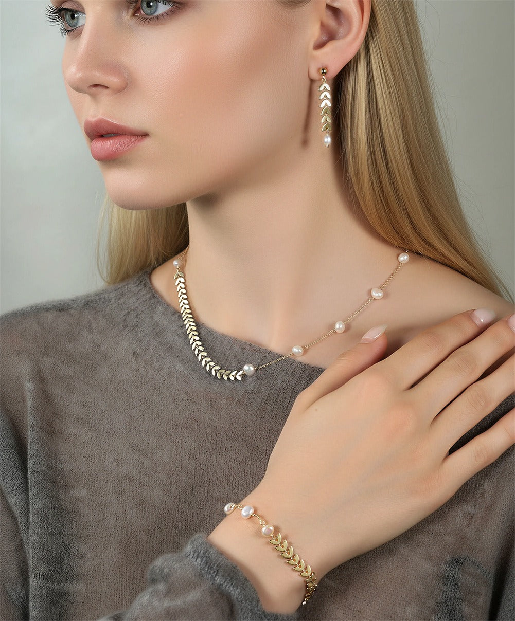 Kemstone Freshwater Pearl Wheat Chain Necklace for Women – 925 Sterling Silver GPN88