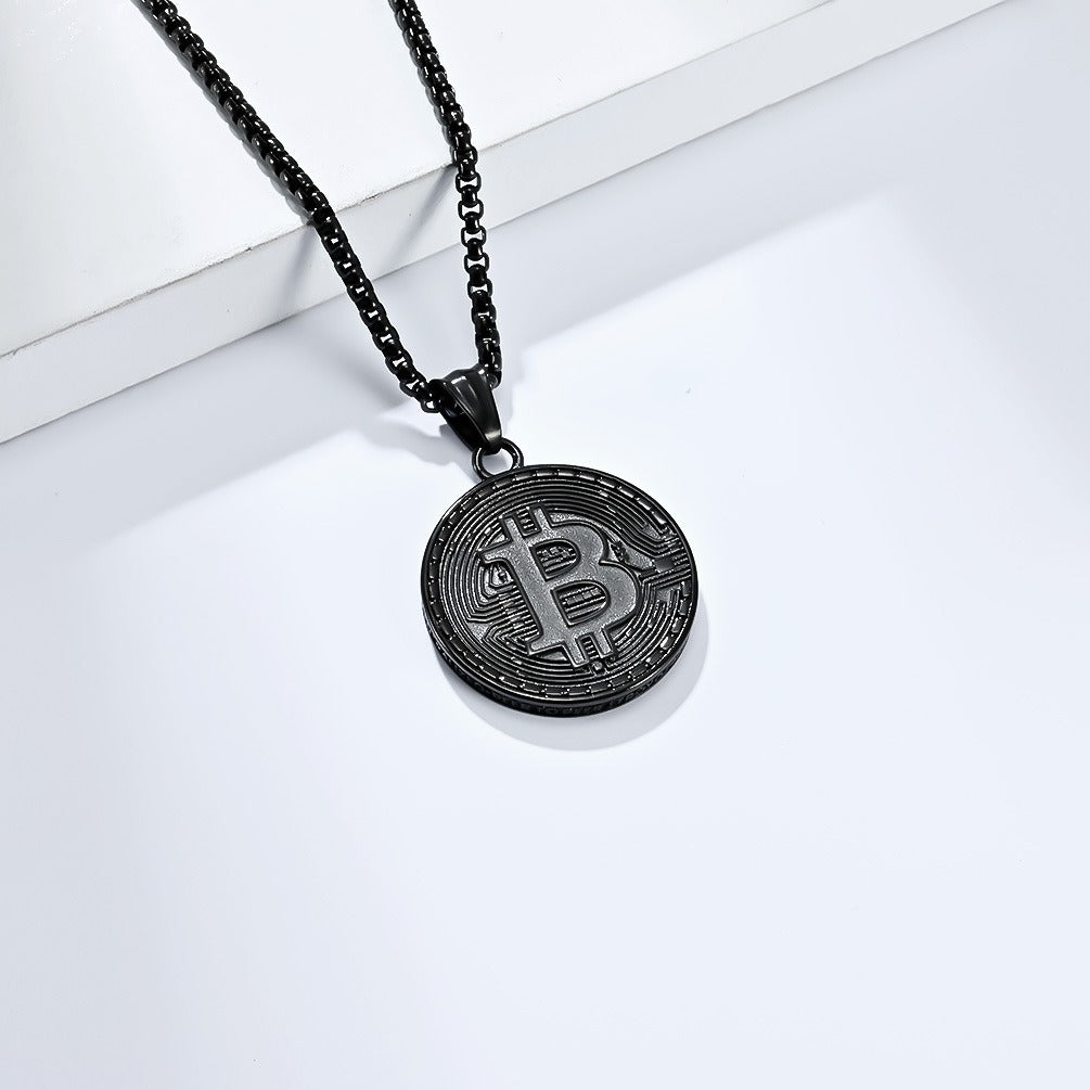 Kemstone Bitcoin Symbol Pendant Necklace for Men Stainless Steel Coin Style K-PT500