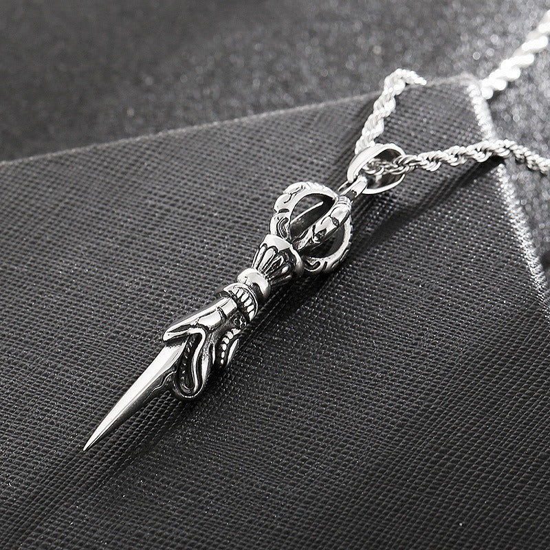 Kemstone Men’s Titanium Steel Vajra Pendant Necklace – Vintage Spike Design KP57670-BD