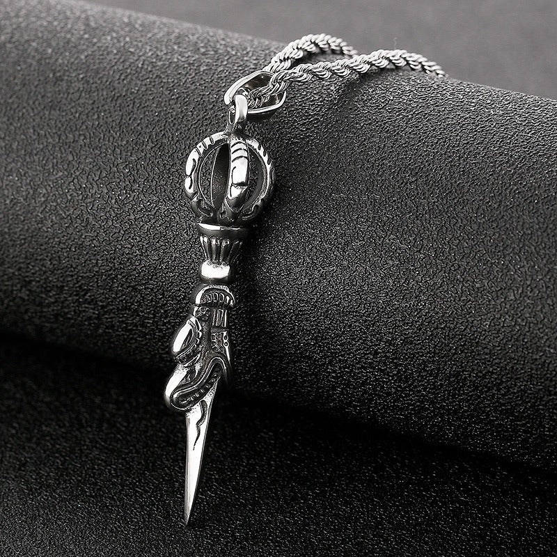 Kemstone Men’s Titanium Steel Vajra Pendant Necklace – Vintage Spike Design KP57670-BD