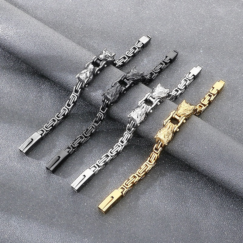 Kemstone Men’s Titanium Steel Wolf Head Biker Chain Bracelet KB208300-KFC