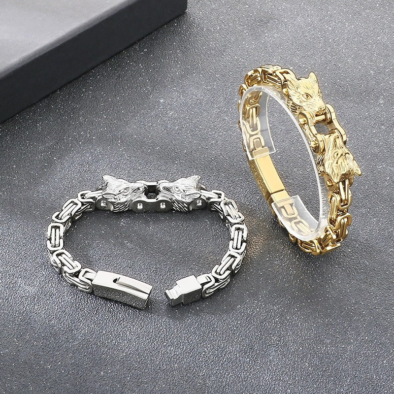 Kemstone Men’s Titanium Steel Wolf Head Biker Chain Bracelet KB208300-KFC