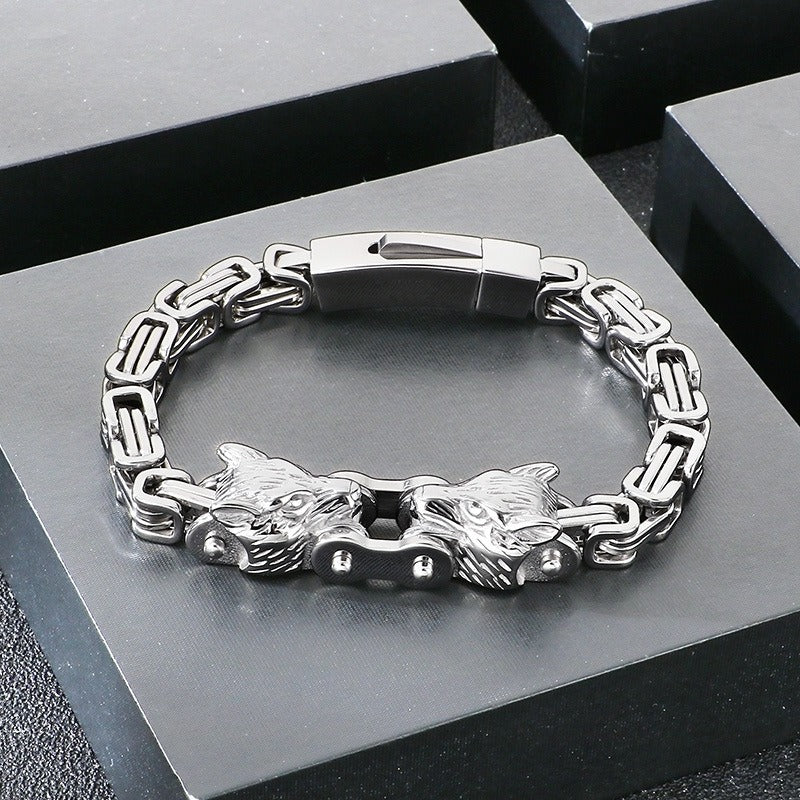 Kemstone Men’s Titanium Steel Wolf Head Biker Chain Bracelet KB208300-KFC