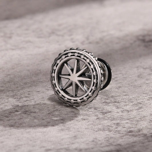Kemstone Handcrafted Steel Octagram Stud Earrings – Distressed Silver Edgy Men’s Jewelry ES-432