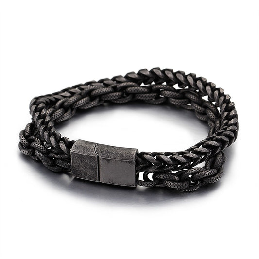 Kemstone Double Layer Chain Bracelet – 13mm Stainless Steel Punk Biker Jewelry for Men | KB91534-BD