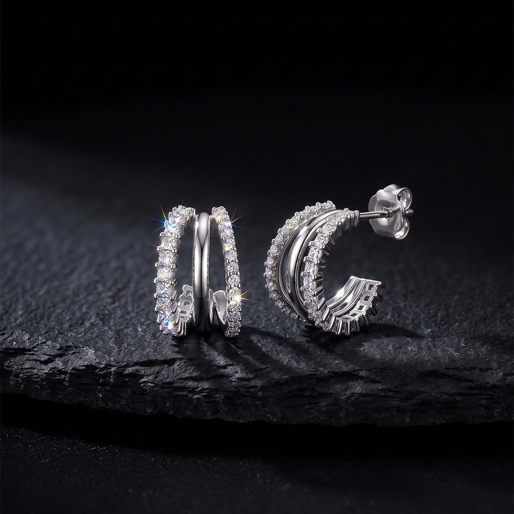 Kemstone Double Row Moissanite Hoop Earrings for Women 925 Sterling Silver SMOE40
