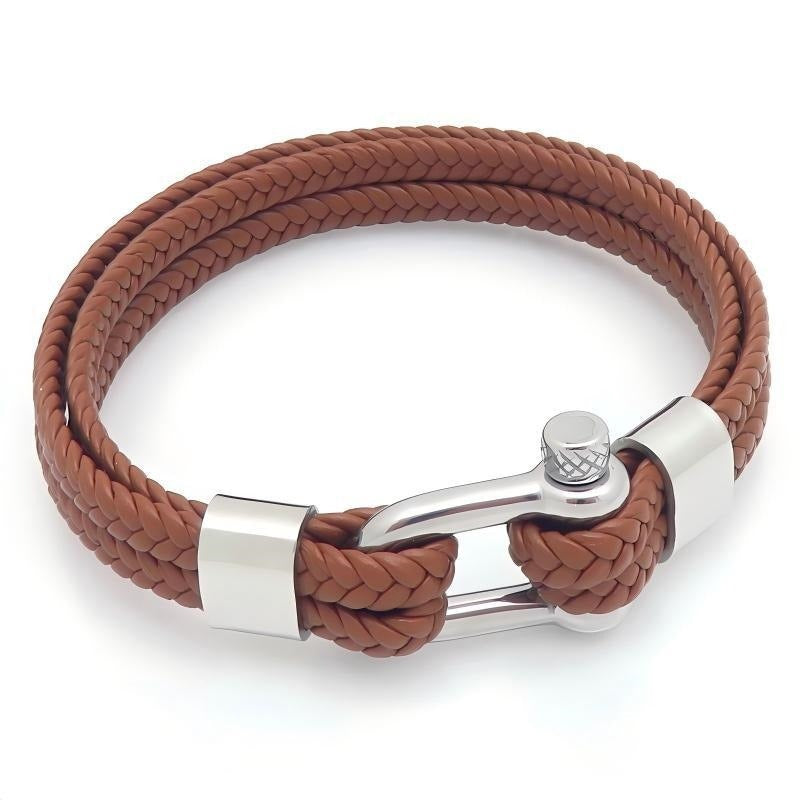 Kemstone Double Strand Braided Cord Bracelet for Men Stainless Steel Shackle Clasp KB214765-SJ