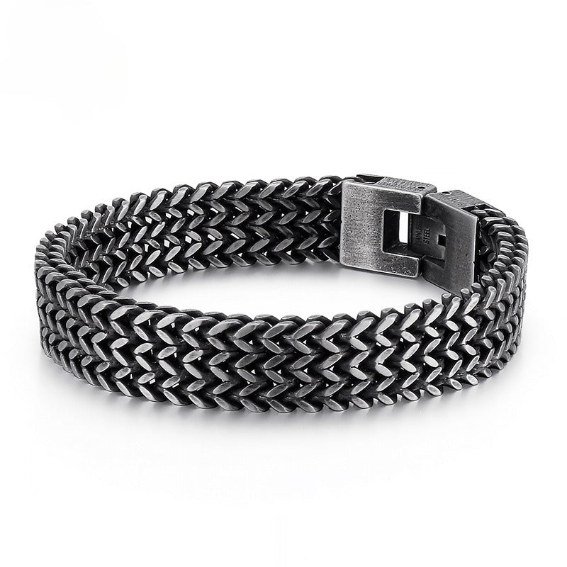 Kemstone Dragon Scale Chain Bracelet – Stainless Steel Fishbone Link with Box Clasp KB130184