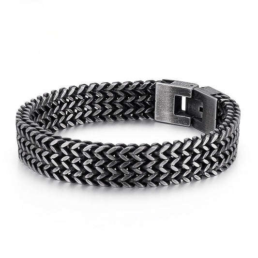 Kemstone Dragon Scale Chain Bracelet – Stainless Steel Fishbone Link with Box Clasp KB130184