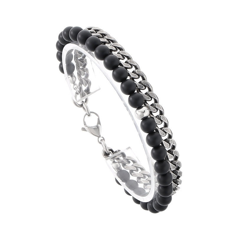 Kemstone Dual-Layer Onyx & Cuban Chain Bracelet – Stainless Steel Power Symbol KB185323-Z