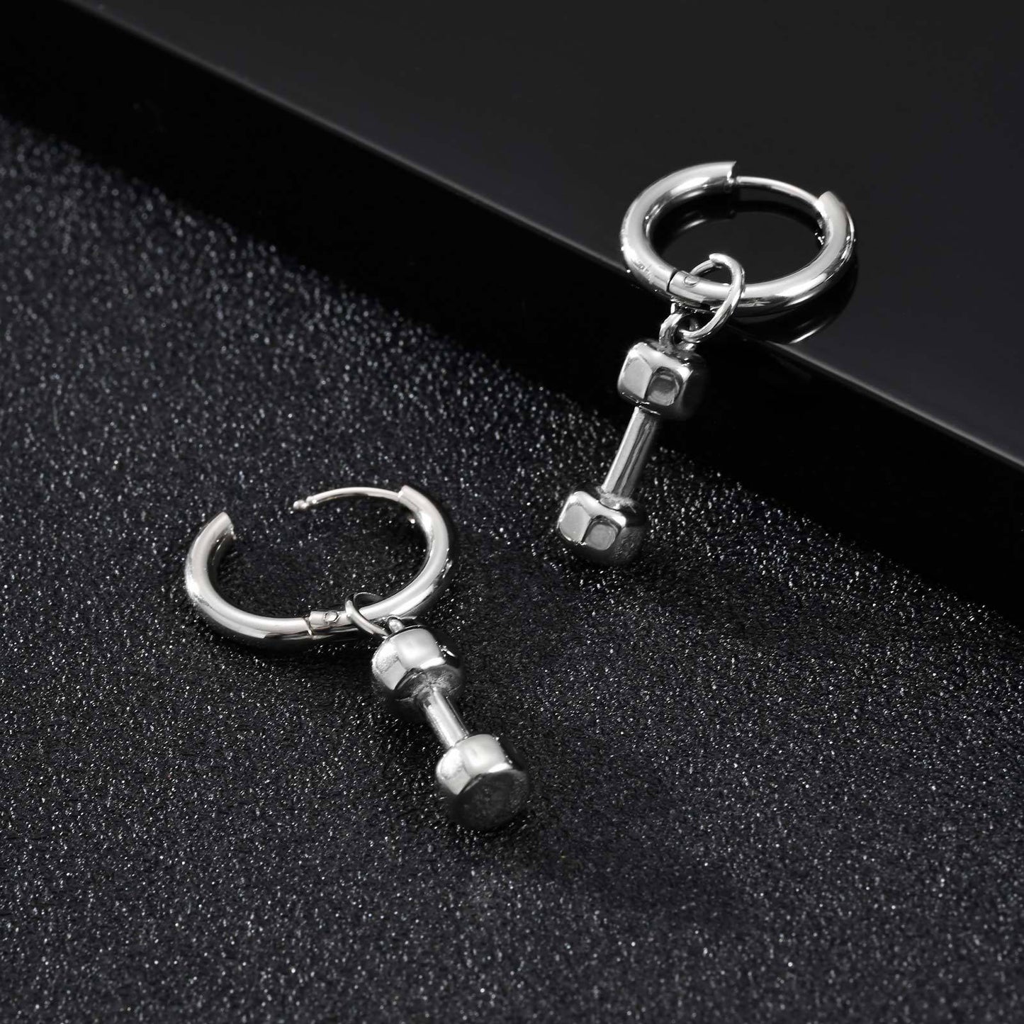 Kemstone Stainless Steel Dumbbell Hoop Earring – Gym Street Style for Men ED-869