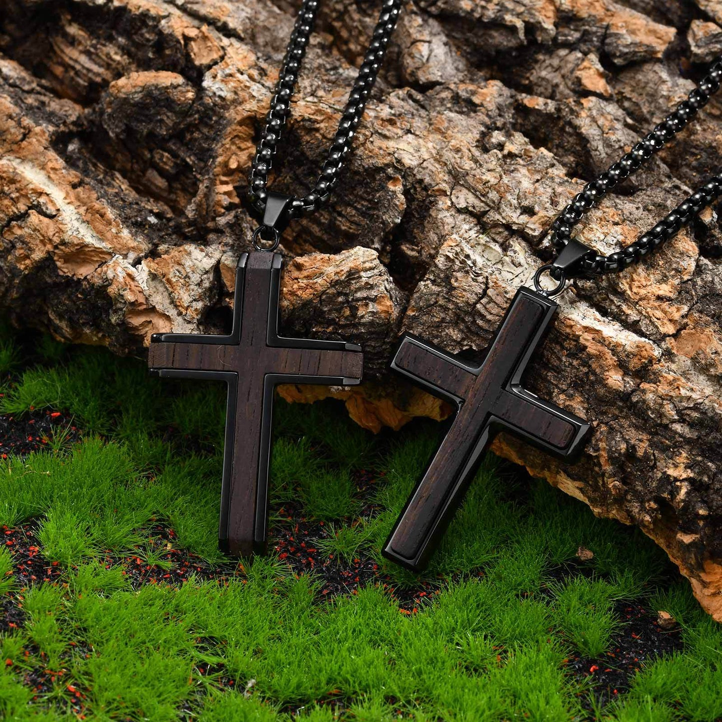 Kemstone Men’s Stainless Steel Cross Necklace – Ebony Black Pendant PN-2209