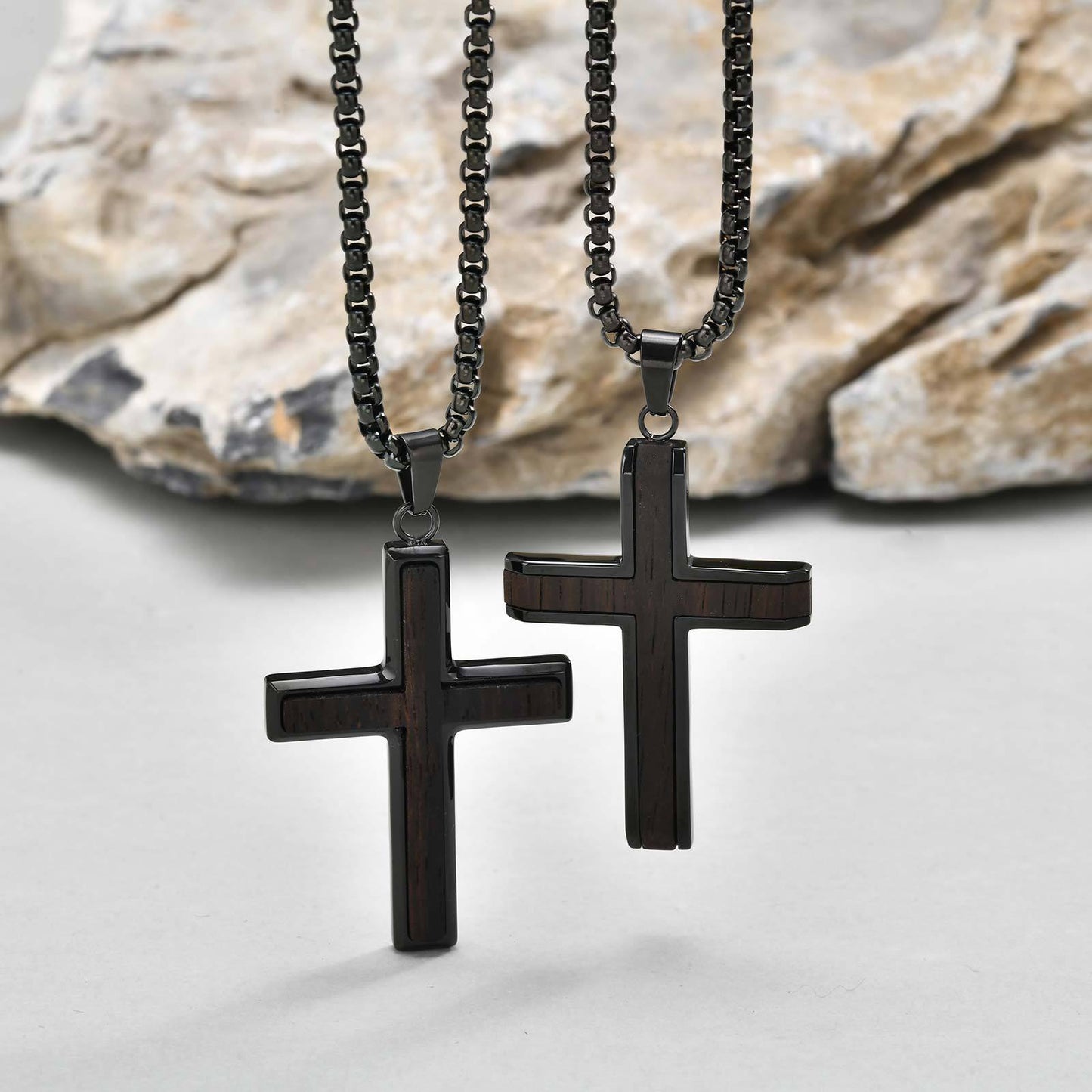 Kemstone Men’s Stainless Steel Cross Necklace – Ebony Black Pendant PN-2209