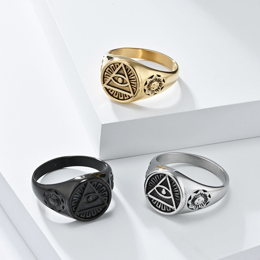 Kemstone Men’s Titanium Steel Eye of Horus Ring – Vintage Egyptian Design K-R821
