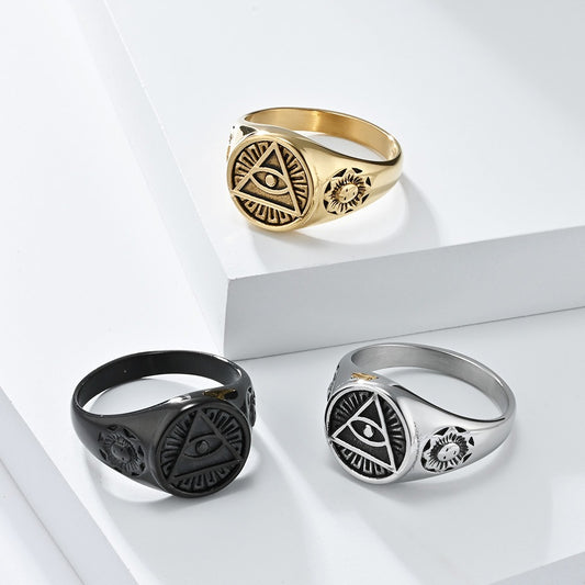 Kemstone Men’s Titanium Steel Eye of Horus Ring – Vintage Egyptian Design K-R821