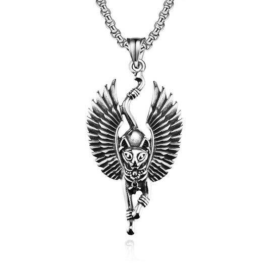 Kemstone Egyptian Cat Pendant Necklace for Men Stainless Steel Animal Sculpted Detail K-PT461