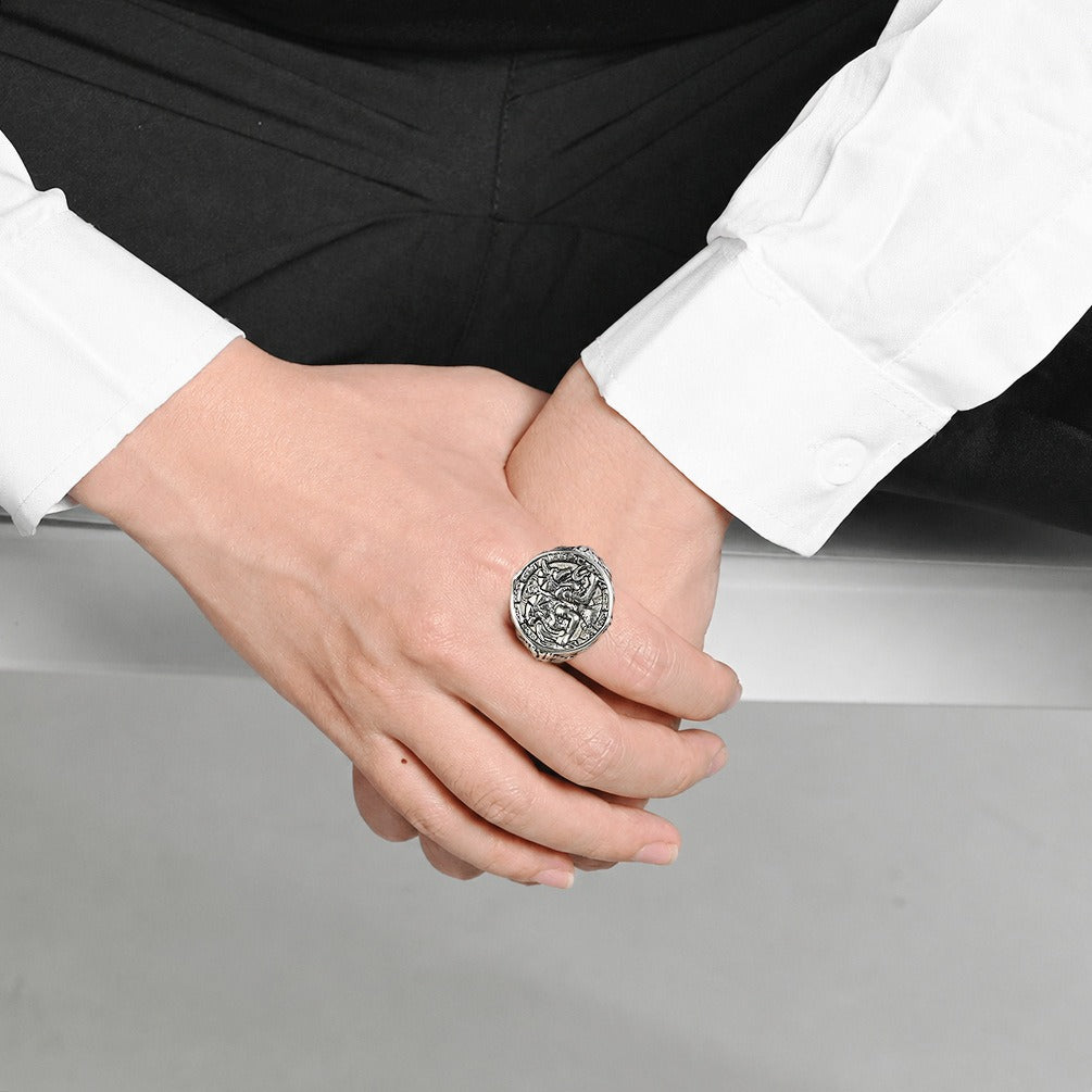 Kemstone Anubis Relief Signet Ring for Men Stainless Steel Egyptian Vintage K-R1216