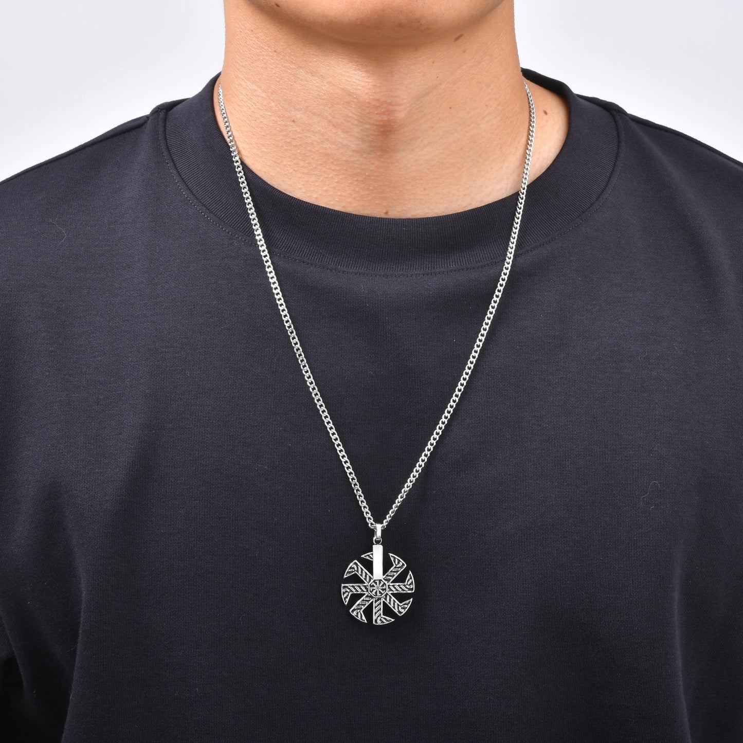 Kemstone Geometric Spinner Pendant Necklace for Men Stainless Steel Eight Arm PN-2365