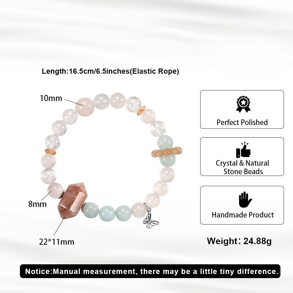 Kemston Mixed Natural Stone Bracelet for Women Red Phantom Quartz Butterfly Charm GMB93