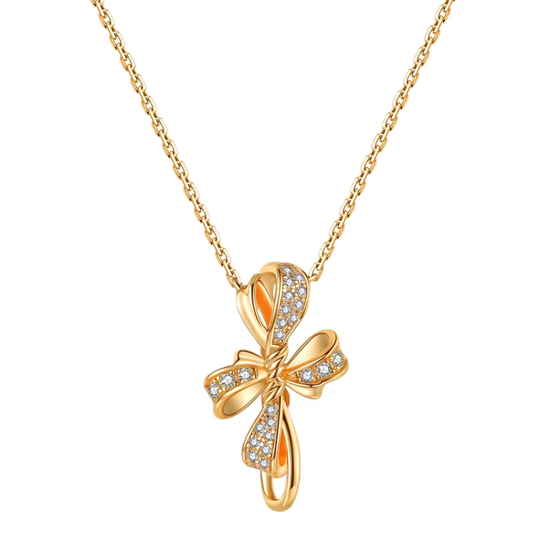 Elegant Bowknot Necklace Sterling Silver Gold-Plated Adjustable Pendant — Kemstone