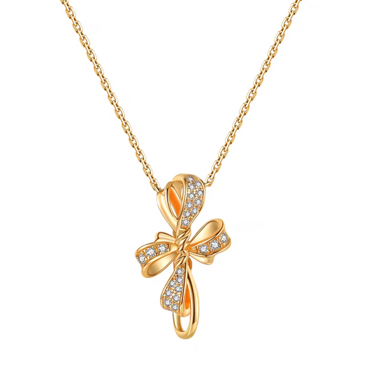 Elegant Bowknot Necklace Sterling Silver Gold-Plated Adjustable Pendant — Kemstone