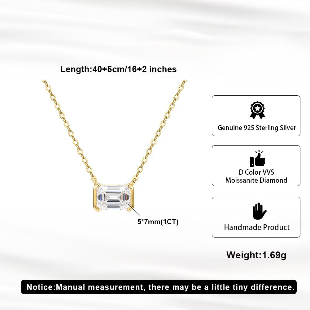 Kemston Emerald Cut Moissanite Pendant Necklace for Women 925 Sterling Silver SMON29