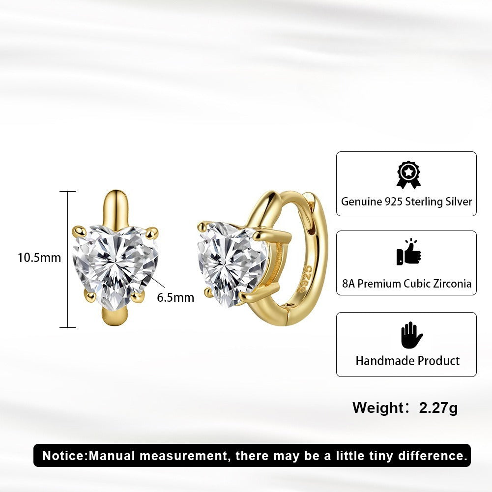 Kemstone Heart Cubic Zirconia Earrings for Women 925 Sterling Silver Huggie Style LZE66