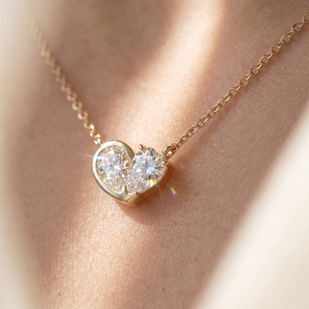 Kemstone Heart Moissanite Pendant Necklace for Women 925 Sterling Silver Pear Cut Detail SMON21