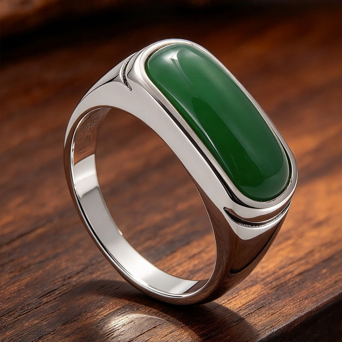 Kemstone Green Stone Ring for Men Stainless Steel Elongated Face MJ0167