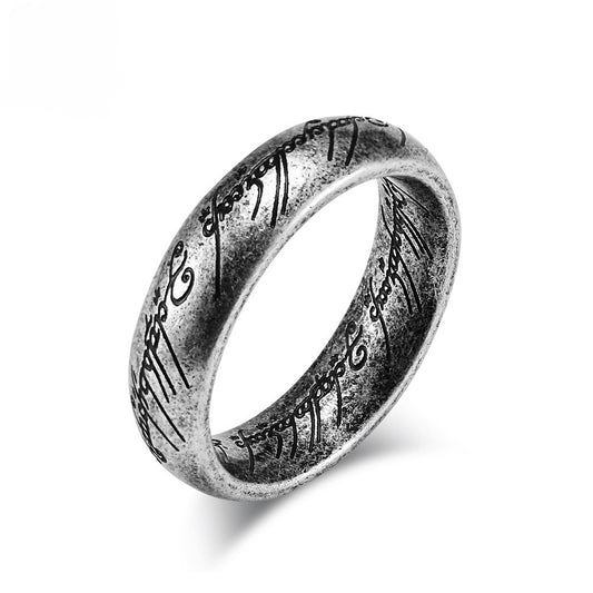 Kemstone Elvish Script Ring – 316L Stainless Steel Norse Gothic Fantasy Band | K-R707