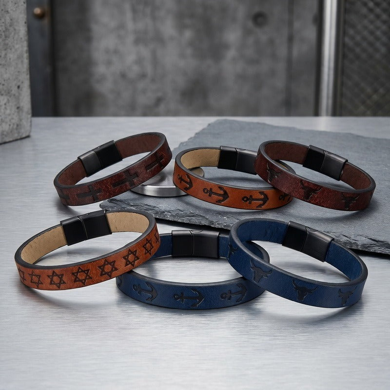 Kemstone Anchor Embossed Bracelet for Men Stainless Steel Clasp Vintage Nautical KB214759-SJ