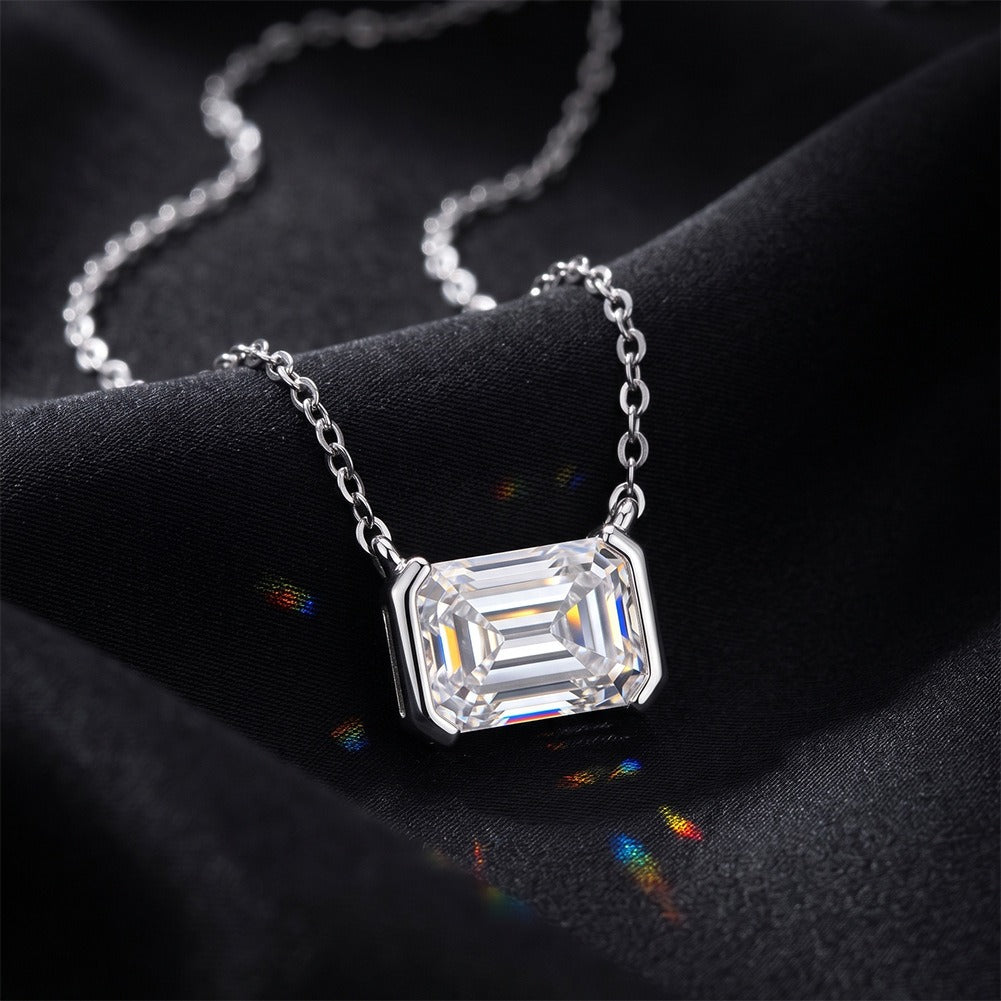 Kemston Emerald Cut Moissanite Pendant Necklace for Women 925 Sterling Silver SMON29
