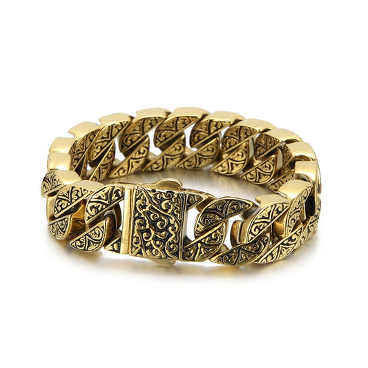 Kemstone Engraved Tribal Titanium Steel Cuff Bracelet – Bold Handcrafted Style KB122860