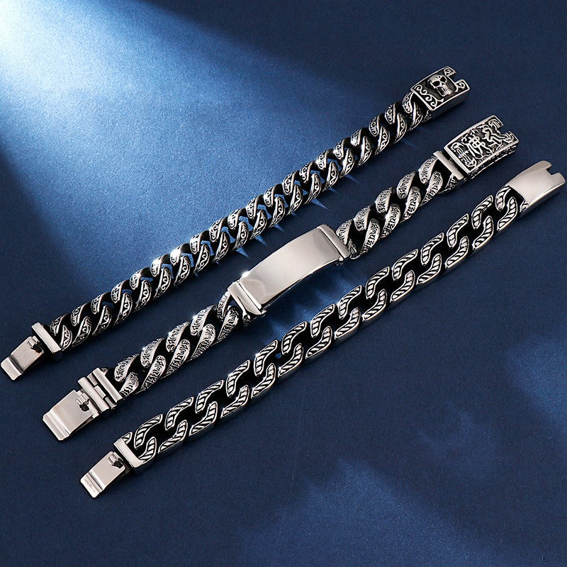 Kemstone Skull Clasp Stainless Steel Bracelet – Engraved Viking Chain Norse Men’s Jewelry KB120965