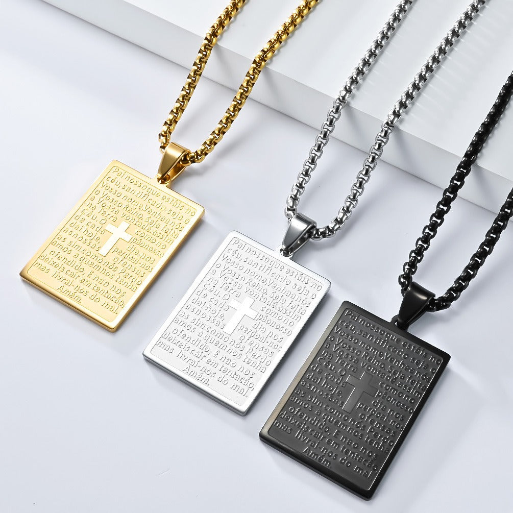 Kemstone Stainless Steel Engraved Cross Pendant Necklace for Men K-PT623