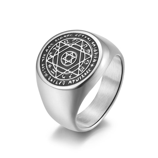 Kemstone Zodiac Pattern Signet Ring for Men Stainless Steel Engraved Detail K-R435