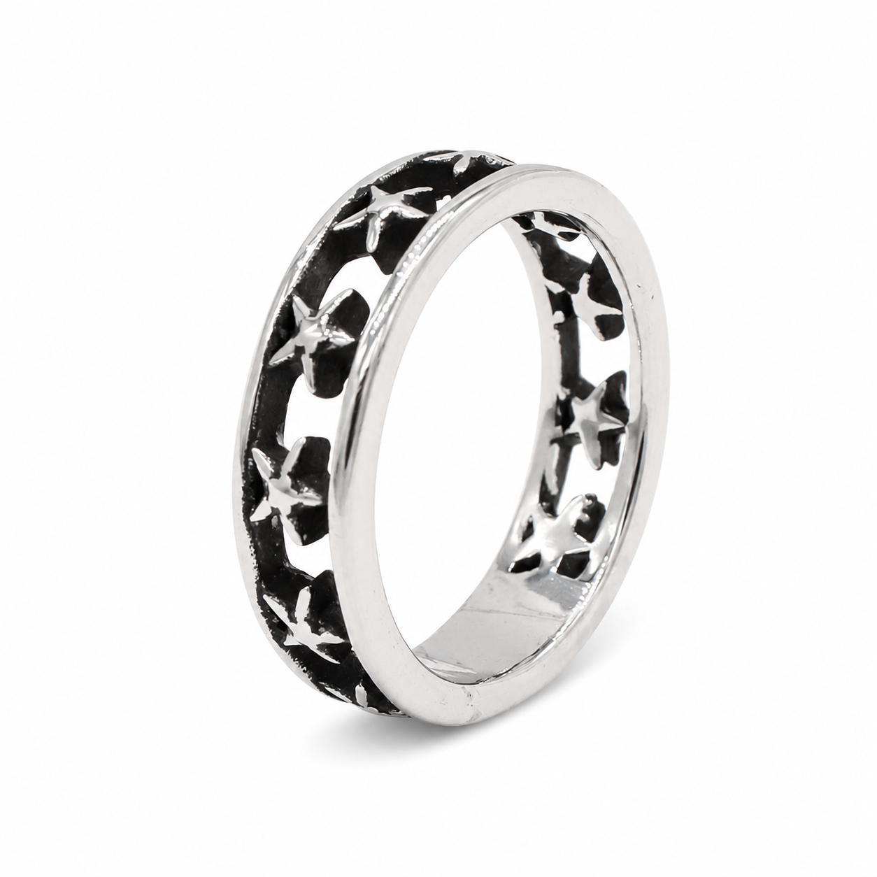 Kemstone Star Engraved Ring for Men Titanium Steel Openwork Vintage R1614