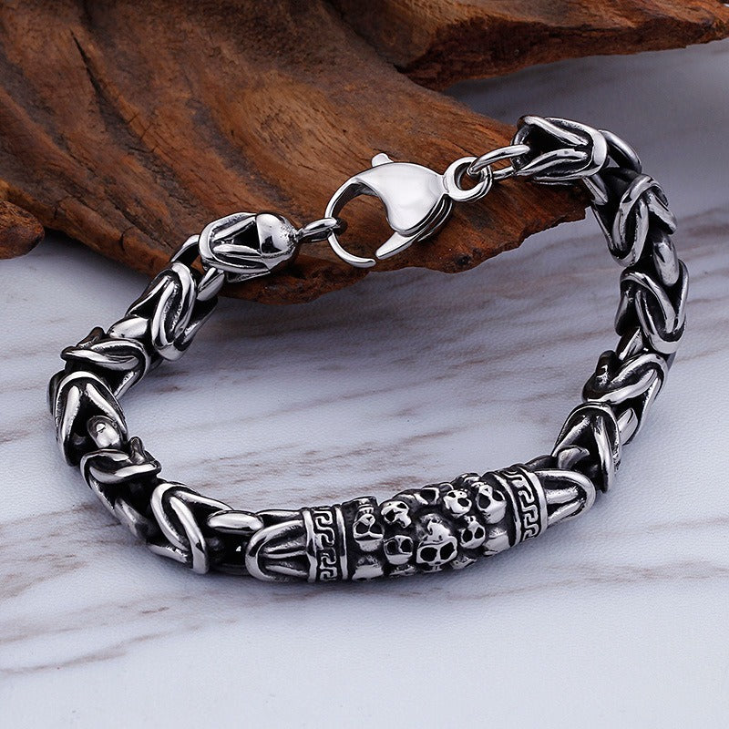Kemstone Titanium Steel Engraved Skull Bracelet for Men Vintage Link Chain KB92431-BD