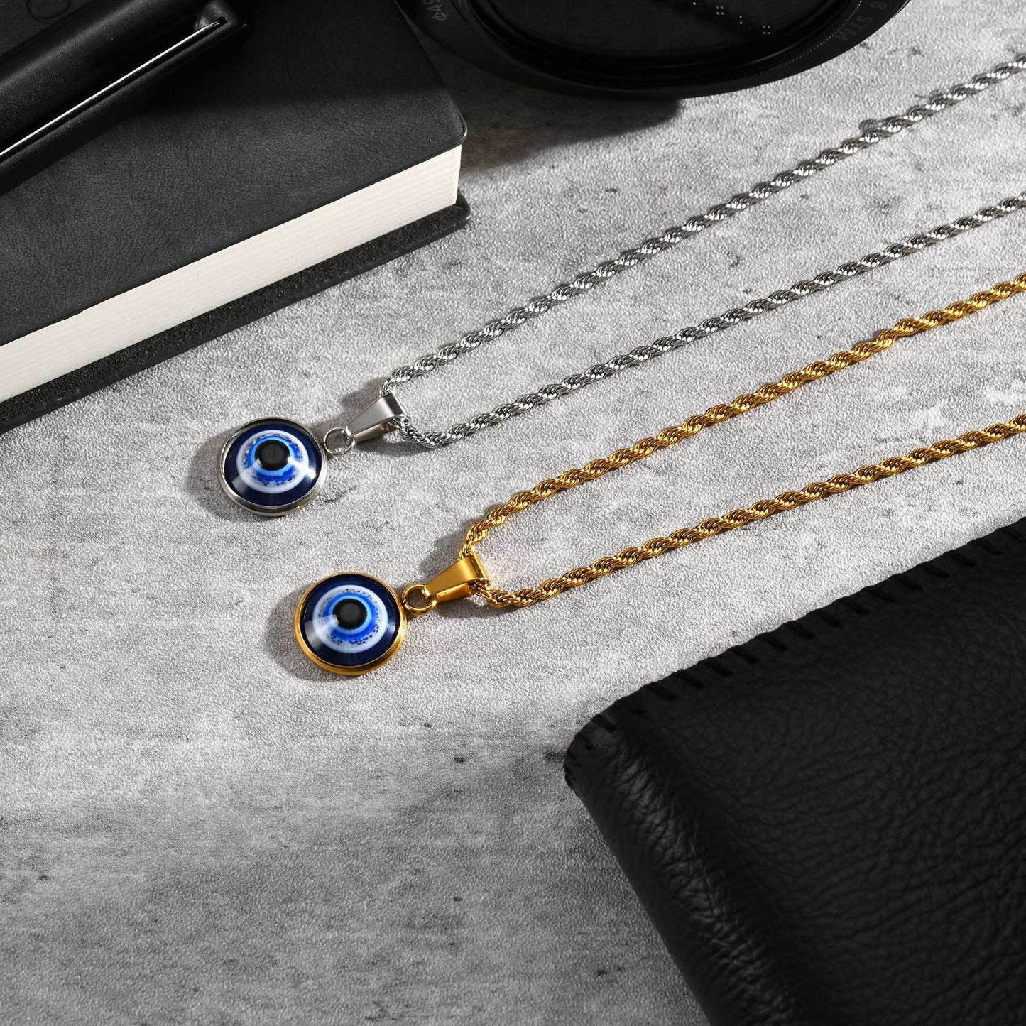 Kemstone Stainless Steel Evil Eye Pendant Necklace for Men & Women Gold,Silver PN-1848