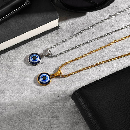 Kemstone Stainless Steel Evil Eye Pendant Necklace for Men & Women Gold,Silver PN-1848