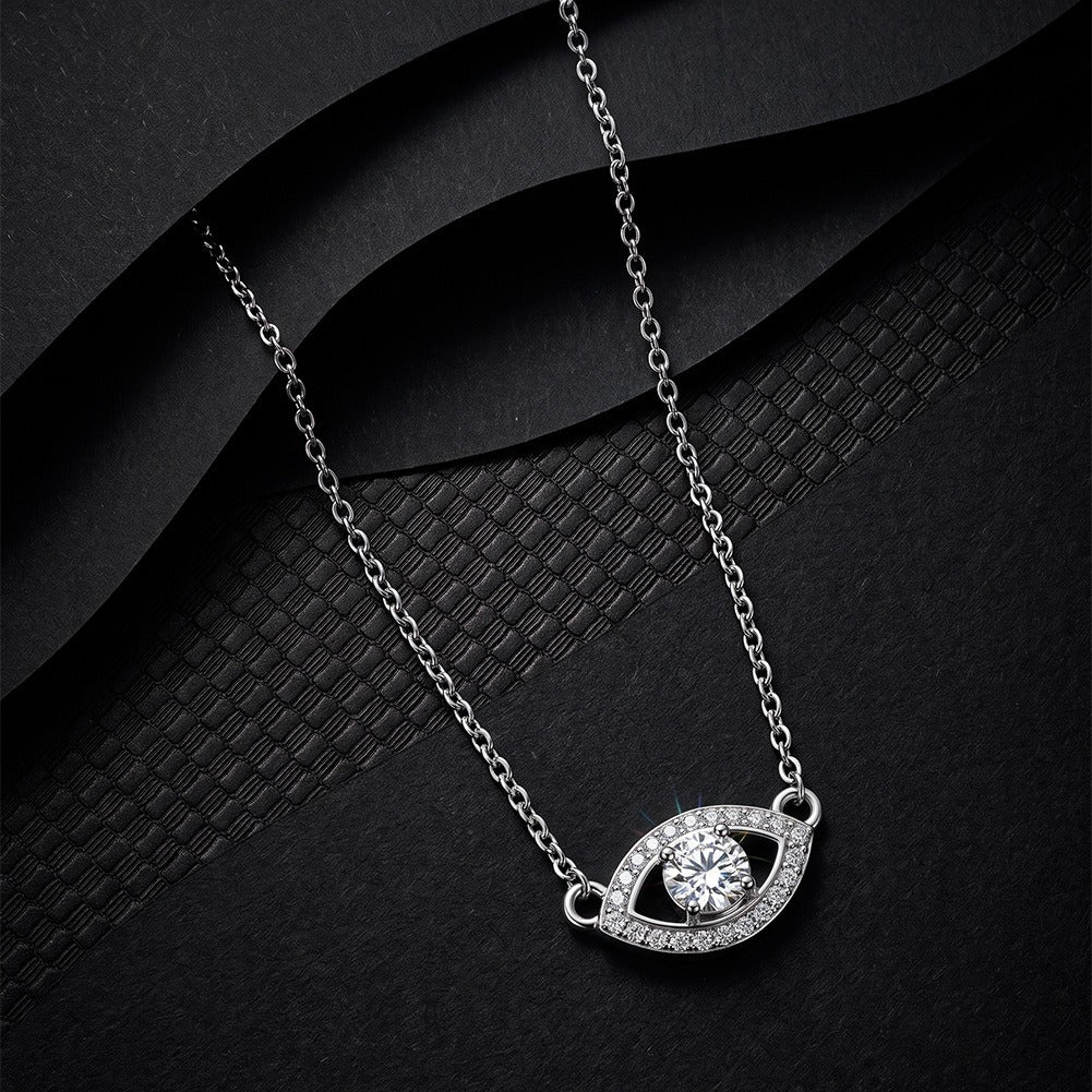 Kemstone Eye Shaped Moissanite Necklace for Women 925 Sterling Silver Pendant SMON24
