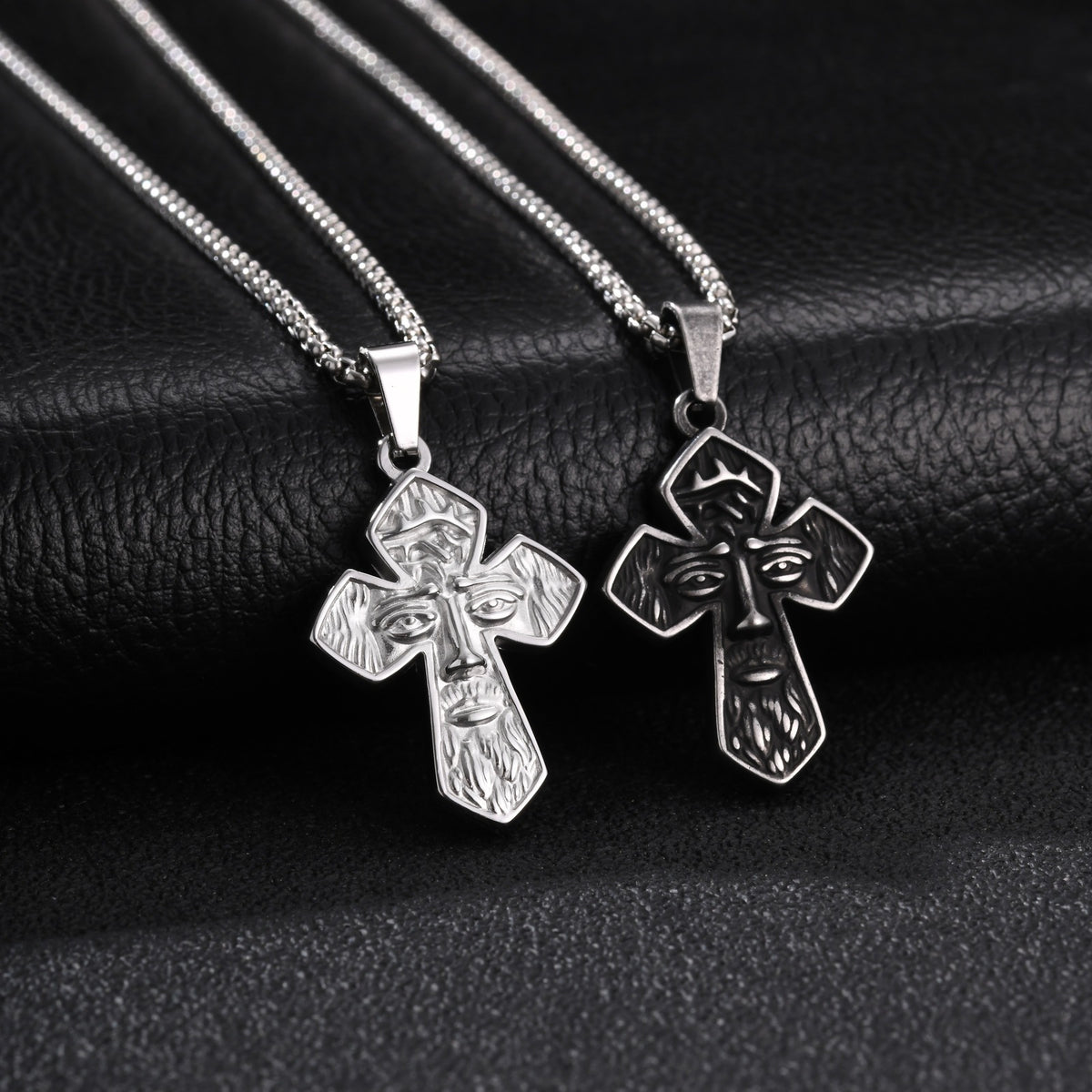 Kemstone Face Relief Cross Pendant Necklace for Men Stainless Steel Vintage PN-2429