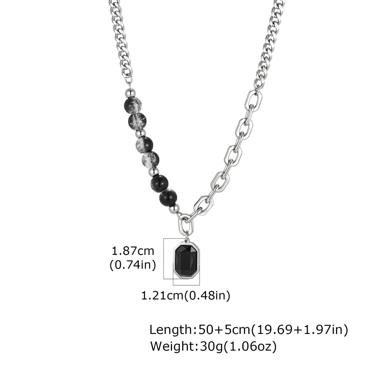 Kemstone Black Glass Necklace for Men Mixed-Link Beaded Chain NC-3269