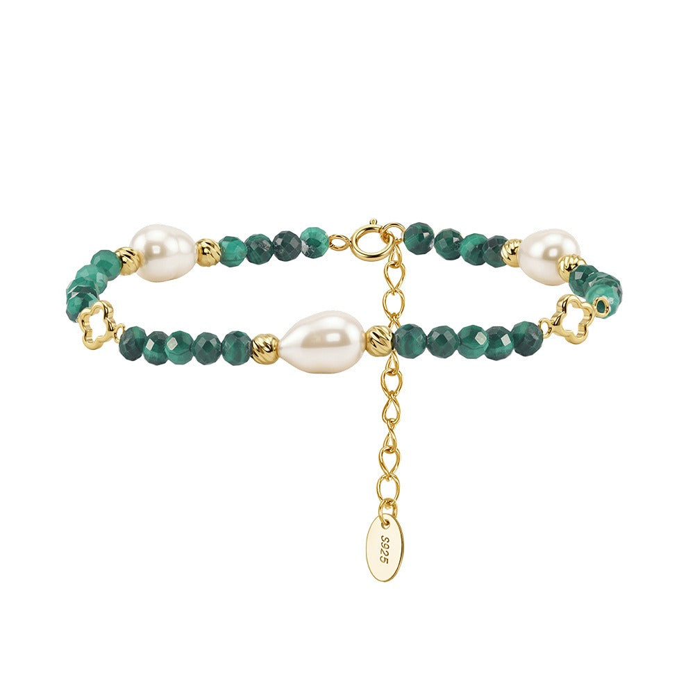 Kemston Malachite Freshwater Pearl Bracelet for Women 925 Sterling Silver Gold Plated MPB18