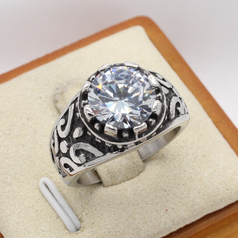 Kemstone Vintage Stone Ring for Men Titanium Steel Scrollwork R1667