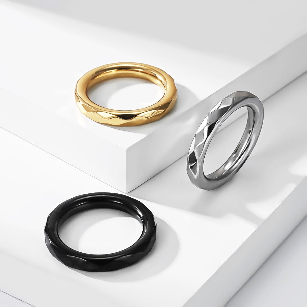 Kemstone Faceted Ring for Men Stainless Steel Rounded Edge K-R1232