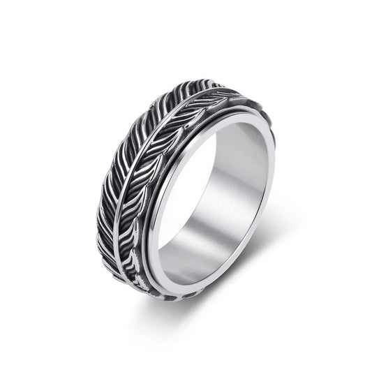 Kemston Feather Spinner Ring for Men Stainless Steel Rotating Vintage Band K-R1196