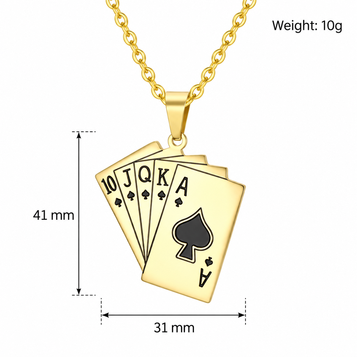 Kemstone Titanium Steel Playing Card Pendant Necklace for Men Five-Card Spade TN0387