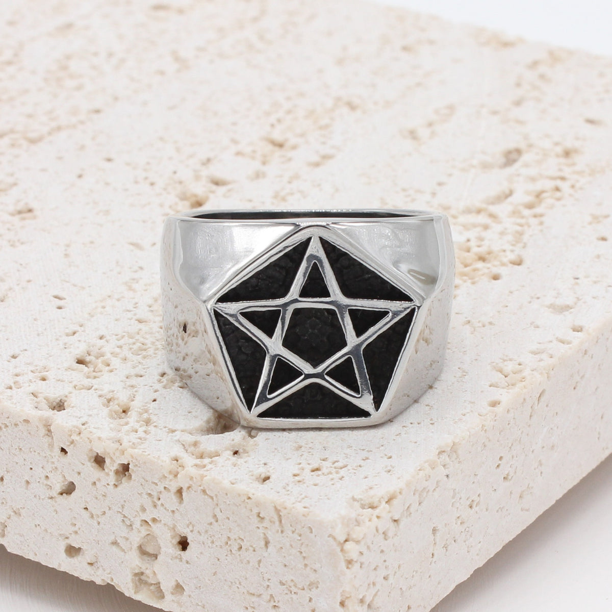 Kemstone Star Signet Ring for Men Titanium Steel Vintage R1056